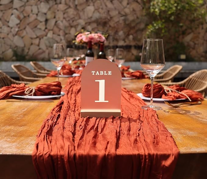 Wedding Table Numbers 11-15, Acrylic Arch Signs with Natural Wood Stands Holders, Rustic Table Decor for Reception & Parties (Frosted White)