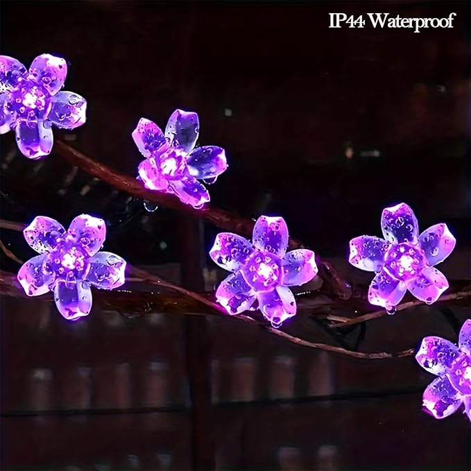 Decorative Flower String Lights, 33ft 100 LED Clear Wire Plug in Fairy Lavender Cherry Blossom Easter Christmas Hanging Decorations, Violiet Wedding Party Indoor Outdoor Decorations (Purple)