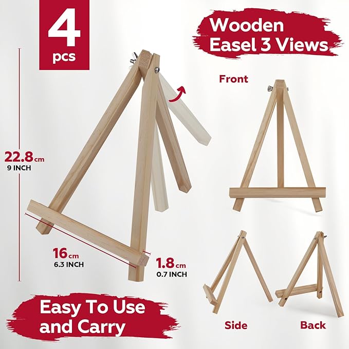 4 Pack 9 Inch Wooden Easel Stand, Portable A-Frame Tabletop Display Easel for Painting, Canvas, Signs,Photos, Art Easel for Kids, Students, Beginners（Need Assemble）