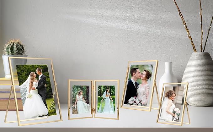 Gold 8x10'' Floating Frame Set of 2,For Photo Sizes (4x 6'',5x7,7x9''), Metal Frames for Tabletop/Shelf Display,Classy Gift Choice for Wedding,Birthady,Home or Office Decor