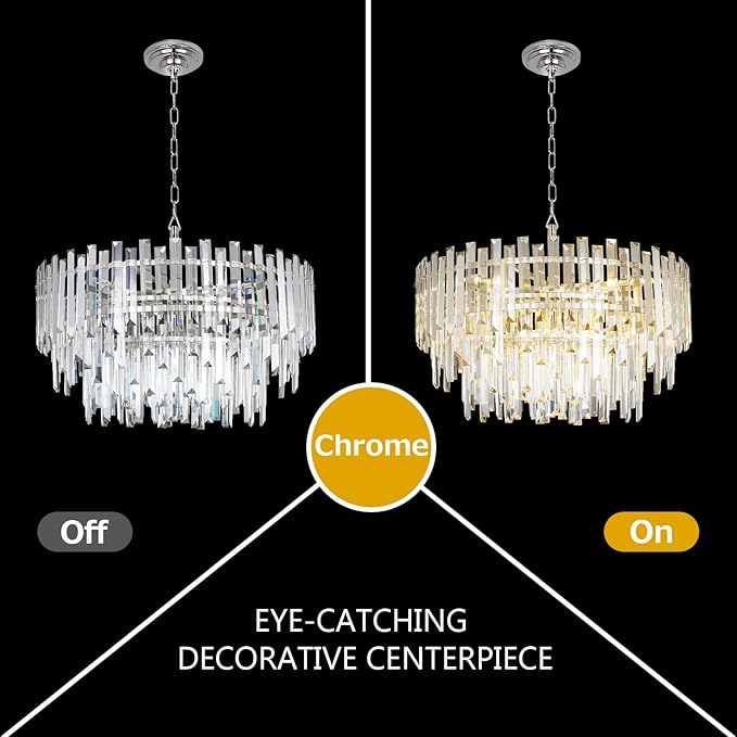 Crystal Chandelier Lighting 24'' Chrome for Dining Rooms Bedroom Foyer Entryway Ceiling Hanging Pendant Chandelier Light Fixture Lamp