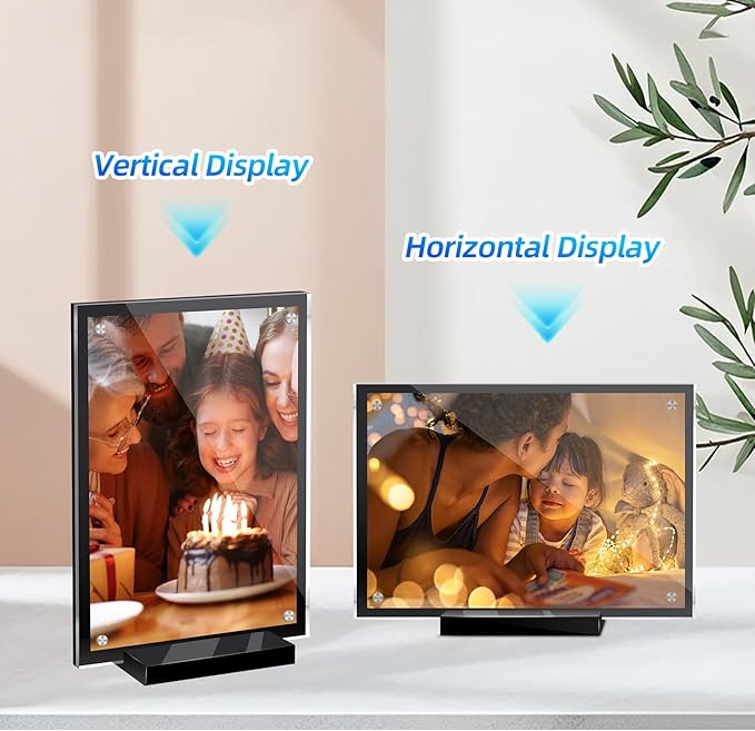 5 Pack Acrylic Magnetic Picture Frame 5x7, Clear Frame for Horizontal Vertical Tabletop Display, Black Photo Frame Magnets for Fridge