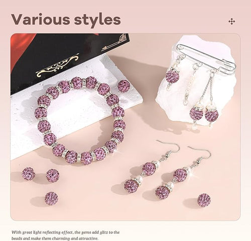 160pcs 10mm Rhinestone Beads for Jewelry Making, Light Purple Shiny Round Disco Beads Bulk, Sparkle Crystal Clay Christmas for Bracelet Baseball Necklace Earring Crafting and DIY