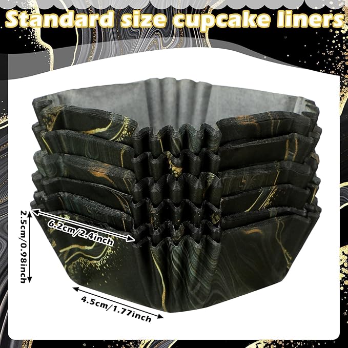 Tanlade 350 Pcs Square Mini Cupcake Liners Disposable Brownie Baking Pan Liners 1.77 Inch Paper Baking Cup for Cup and Cupcakes Party Supplies for Weddings Birthdays Bridal Showers(Black Marble)
