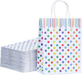 Bekoetoz 40 PCS White Kraft Paper Bags With Handles 8.3 * 5.9 * 3.1 Inch Bulk Gift Bags For Birthdays,Weddings,Baby Showers,Party Favor,Goodie Bags(Small,Dots)