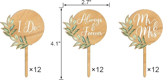 36 PCS Mr & Mrs Wedding Cupcake Toppers with Green Leaves Engagement Cake Decorations