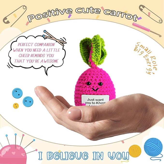 Emotional Support Crochet Carrot,Lovely Gift for Friends,Mom,Dad,Grandpa,Grandma,Colleagues,Classmates,Graduation Gift,Emotional Support Toys,Home Office Decoration
