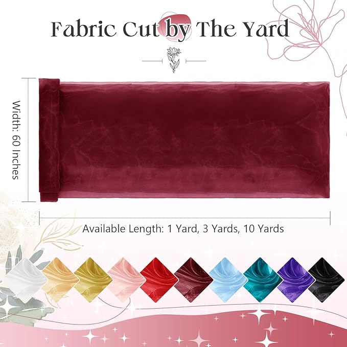 P Pothuiny Sheer Organza Fabric by The Yard, 1 Yard x 60 Inch Wide Bridal Burgundy Organza Tulle Fabric Roll Shiny Gauze Fashion Dress Sewing Craft for Wedding Party Decorations Backdrop