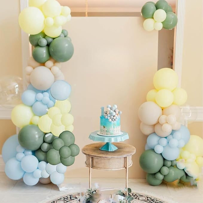 Sage 52 PCS 12 Inch Multi-Colored Balloons for Birthday Parties - Includes Blue, Green, Yellow, Dusty Blue, Bean Green, Sand, White, Maca, Yellow Latex Balloons