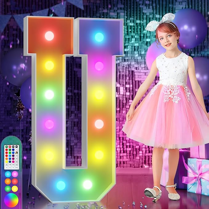 imprsv 4FT Colorful Marquee Light Up Letters U, 18 Colors Large Light up Letters Alphabet Sign with Remote, Large Marry Me Sign, Birthday Party Decorations Baby Shower Anniversary Wedding Decoration