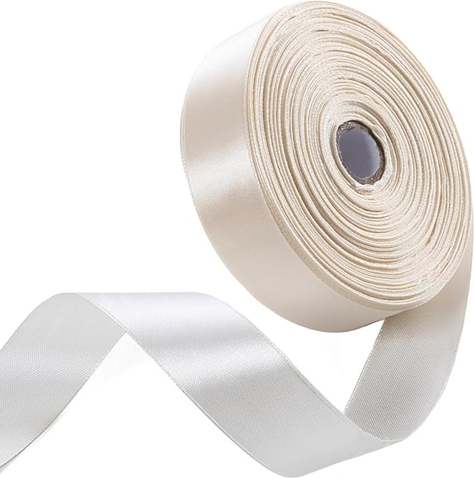 1" x 50 Yards Ivory Satin Ribbon Single Faced Fabric Ribbons for Gift Wrapping, Crafting, Bows Making, Flower Bouquet, Wedding, Home Decor