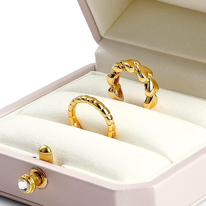 Oirlv Premium Leather Double Ring Box for Wedding Ceremony Engagement Couple Rings Holder Jewelry Gift Box(Pink,Double)