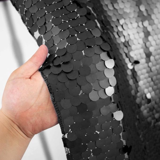 JYFLZQ Black Payette Sequin Backdrop Curtains 8ft x 8ft 1 Panel Thick Shimmer Wall Backdrop Big Sequin Background Drapes Glitter Photo Booth Backdrops for Birthday Parties