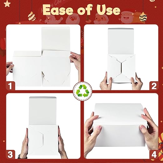 MESHA 8x8x4 Gift Box 50 Pack White Gift Boxes with Lids, DIY Bridesmaid Proposal Box, Recyclable,Foldable Box for Wedding, Birthday Party