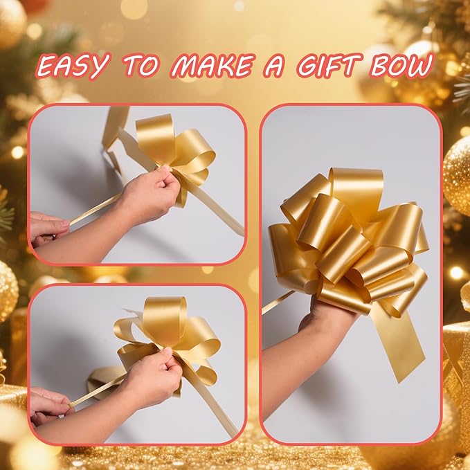 6 Pcs 6 Inch Golden Pull Bows, Perfect for Gift Wrapping, Gift Wrapping Baskets Wedding Christmas Party Decorations, Crafts – Quality Pull Bows for Gifts and Decorations