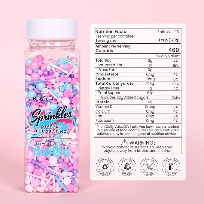 Edible Pink Sprinkle for Cake Decorating, Pink Blue Pearl Sprinkles, Jimmy Sprinkles, Perfect for Baking, Cake, Cupcakes, Macaron, waffles, Ice Cream, and Cookies(120g/4.23oz)