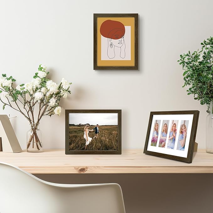 Golden State Art Photo Booth Picture Frame - 8.5x11 Frame with White Mat for 4 2X6 Film Strip Picture Display - Solid Wood with Tempered Glass - Dark Brown (1 Pack)