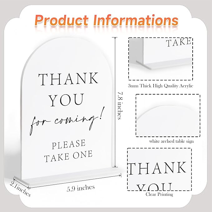 Thank You For Coming Please Take One Sign, White Arch Acrylic Wedding Sign, Wedding Favors for Guests, Bridal Shower Decor, Centerpiece Table Decorations Party for Bride and Groom-5