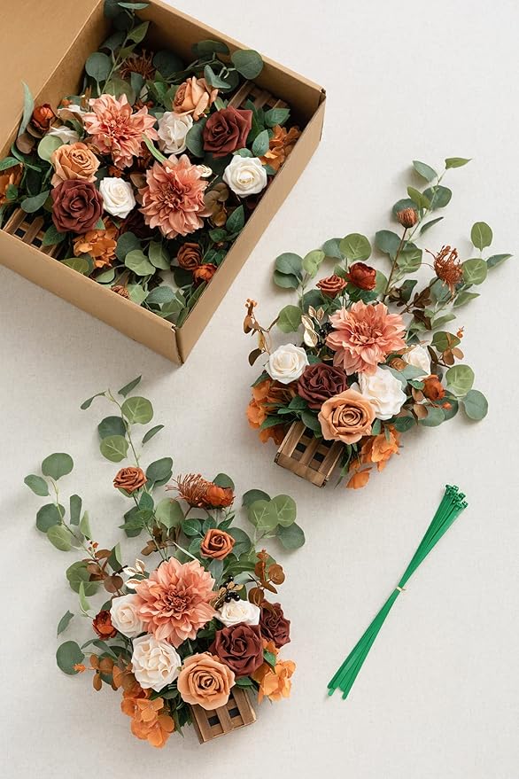 Ling's moment 17.5" Tall Standing Artificial Flowers Arrangements 4pcs Fall Wedding Aisle Runner Chair Decorations Sunset Terracotta Centerpieces Ceremony Reception Rose Floral Party Outdoor