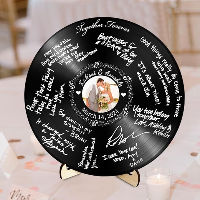 Personalized Vintage Record Guest Book Sign Custom Name Date Rustic Wedding Guest Book Alternative Unique Guest Book for Wedding Anniversary (Style 7)