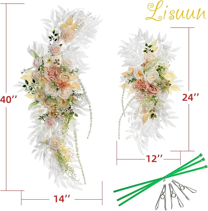 Wedding Arch Flowers, Artificial Flowers for Decoration, Large Flower Swag for Boho Styles Wedding Ceremony Floral Decor - Pack of 2