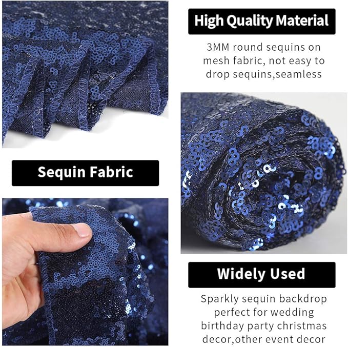 Hahuho Navy Sequin Backdrop Curtain, 2PCS 2FTx8FT Glitter Backdrop Curtain for Parties, Christmas, Wedding, Party Decoration（2 Panels, 2FT x 8FT, Navy