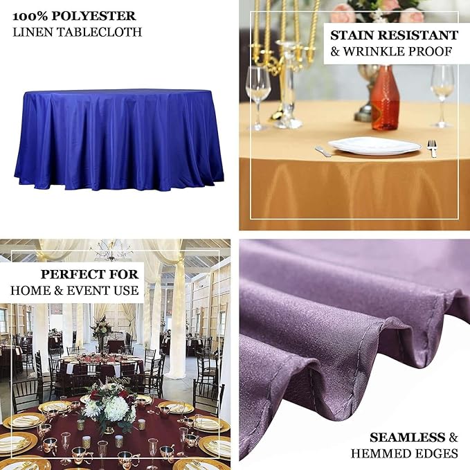 Efavormart Round Tablecloth, 132 Inch Stain & Wrinkle Resistant Washable Table Cloth, Decorative Polyester Fabric Table Cover for Banquet, Wedding, Dining- Gold