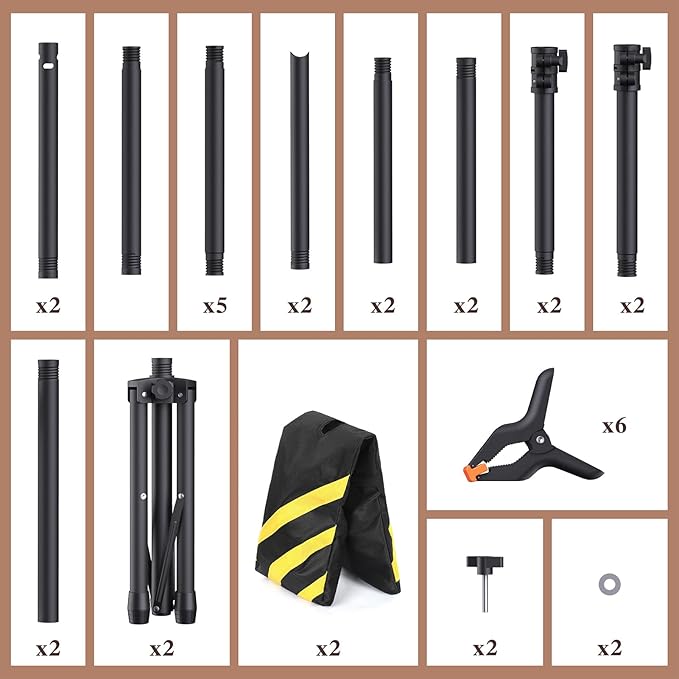 Backdrop Stand 10x7.5ft (WxH), Photo Back Drop Stand for Party, Heavy Duty Background Stand Kit with 6 Clamps and 2 Sandbags