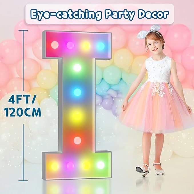 imprsv 4FT Colorful Marquee Light Up Letters I, 18 Colors Large Light up Letters Alphabet Sign with Remote, Large Marry Me Sign, Birthday Party Decorations Baby Shower Anniversary Wedding Decoration