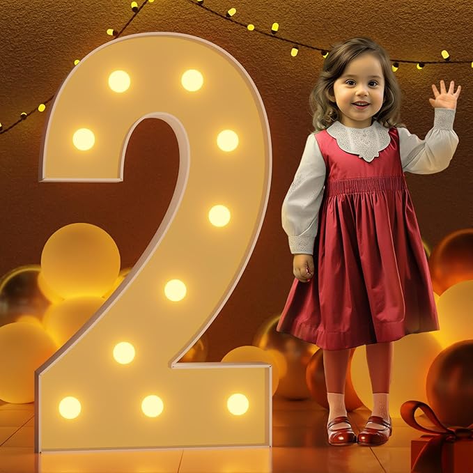 Marquee Numbers 4 Feet Tall Large Light Up Numbers 2nd 12th 21st Two Fast Birthday Decorations Girl Boy Big Yellow Light Outdoor Anniversary Decorations Balloon Arch Kit Party Backdrop 2
