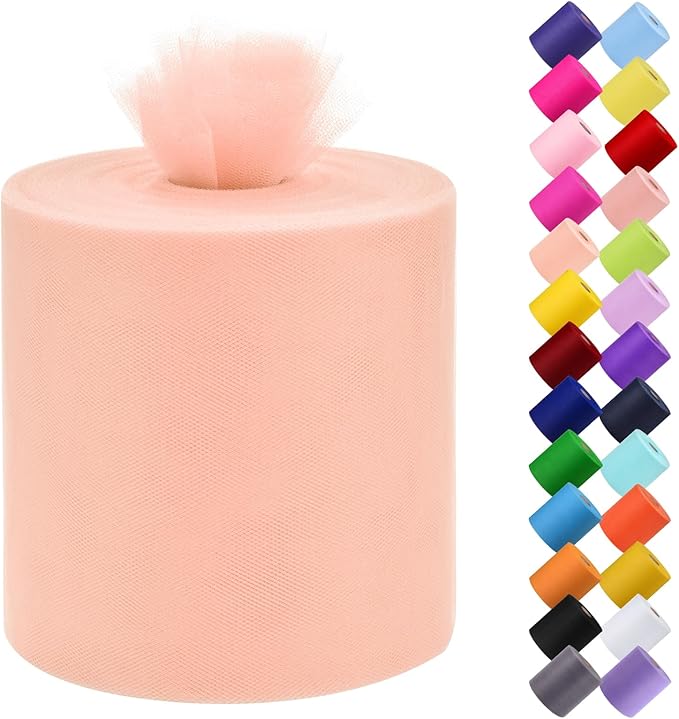 Tulle Fabric Roll, 6” by 200 Yards (600FT) Tulle Organza Fabric Spool for DIY Tutu Skirt Baby Shower Decor Wedding Backdrop Crafts Birthday Party Supplies(New-Champagne)