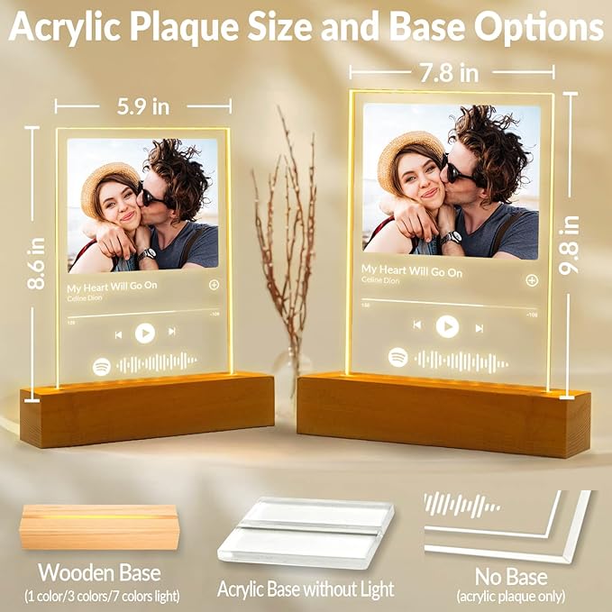 Custom Spotify Plaque, Customized Acrylic Song Plaque/Glass Album Cover, Custom Music Picture Frame, Personalized Anniversary Couple Gifts for Her Him Girlfriend Boyfriend