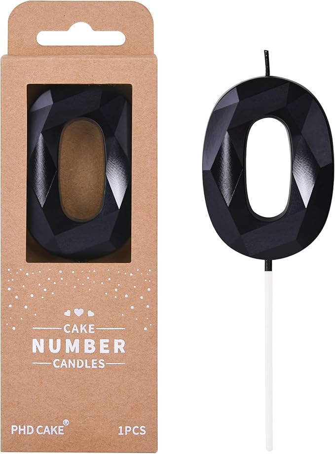 PHD CAKE 2.76 Inch Crystal Black 0 Number Birthday Candles, Red Number Candles, Cake Number Candles, Party Celebration