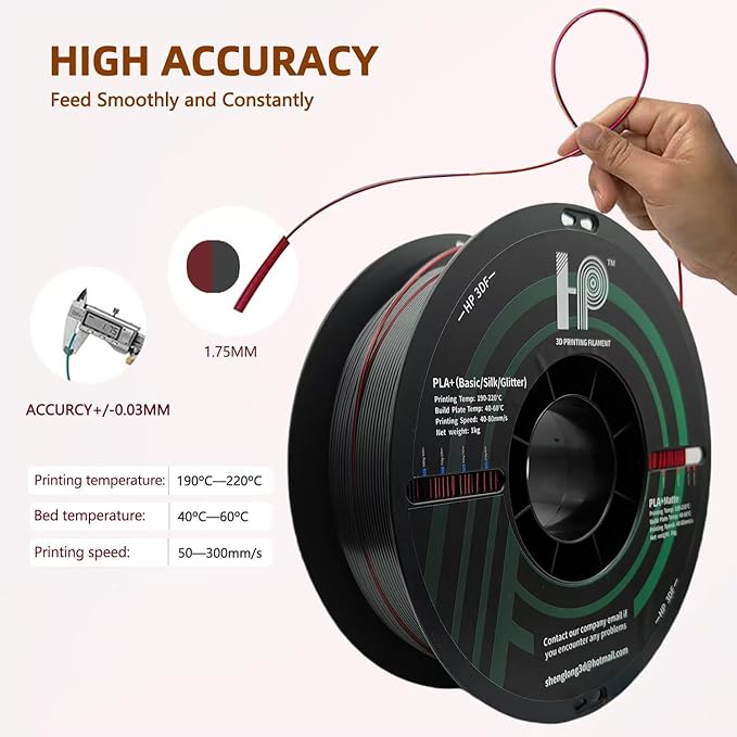 3D Printer Filament, Silk PLA, Color Changeable PLA Filament 1.75mm, Changes Color with Light and Angle, Dimensional Accuracy+/-0.02mm, 1KG Spool (2.2 lbs), Fit Most FDM Printer(Silk Red Black)