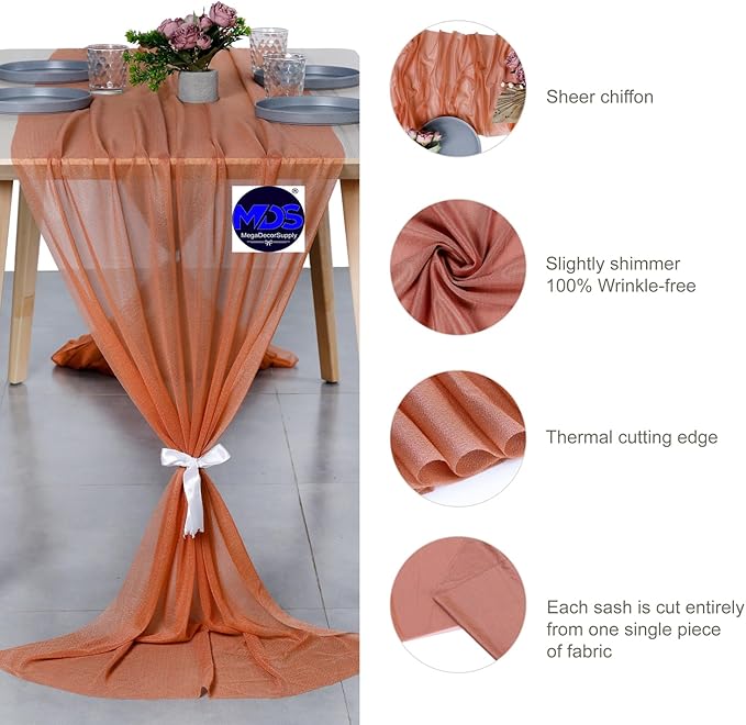 MDS Halloween Chiffon Table Runner - 10 Pack, 29 x 170 Inches, 14ft Each - Sheer Spooky Table Runners for Haunted House Parties, Trick-or-Treat Tables, Witchy Décor, Wedding & Events - Coral Peach