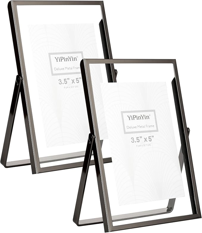 Charcoal Black 5x7'' Floating Frame Set of 2,For Photo Sizes 3.5x5'',4x 6'',Metal Frames for Tabletop,Shelf Display, for Gift Choice Wedding,Christmas,Birthady,Home or Office Decor.