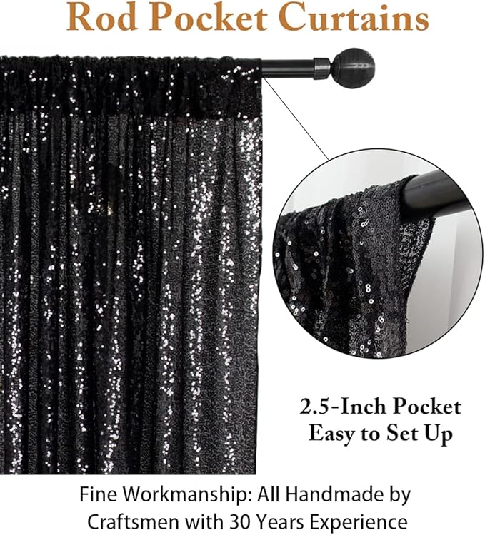 ShinyBeauty Black Sequin Backdrop Curtains 2 Panels Sequin Bakdrop 4x8FT Shimmer Backdrop for Photograph Wedding Backdrop Drapes Black Glitter Backdrop Curtain