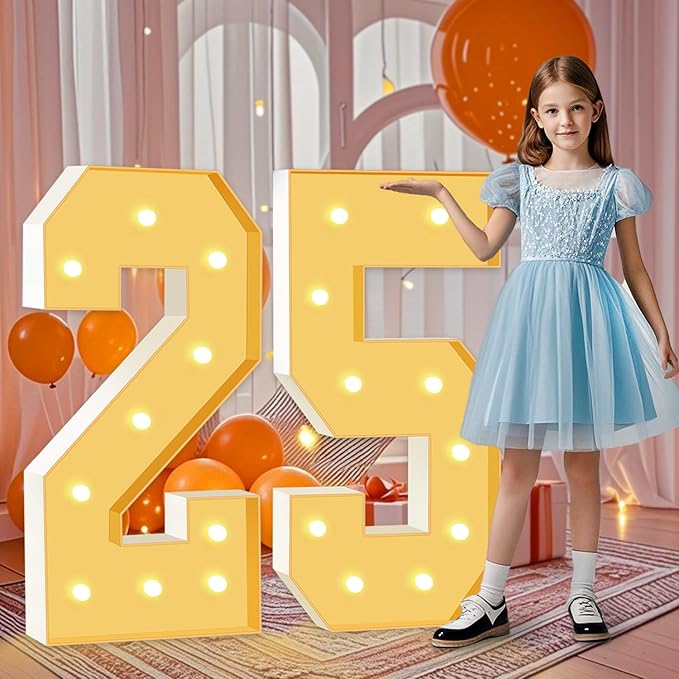 4FT Marquee Numbers 25, Large Light Up Numbers 25th Birthday Decorations for Girls Boys, Cardboard Number for Women Men Anniversary Party Decor Backdrop, DIY Foam Board Mosaic Number Sign