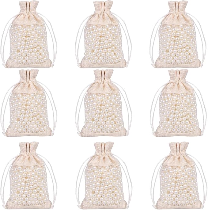 50 Pcs Burlap Bags with Drawstring,3.9"x5.5" Gift Bags Jewelry Pouch Bags for Candy Packing Party Favors Wedding Holiday DIY Craft(Beige)