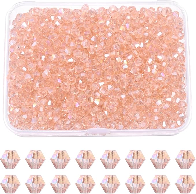 PATIKIL 1000pcs 4mm Bicone Glass Crystal Beads, Faceted Glass Spacer Beads with Box for Jewelry Making Bracelet Necklace Earrings DIY Suncatcher Craft, Water Red AB