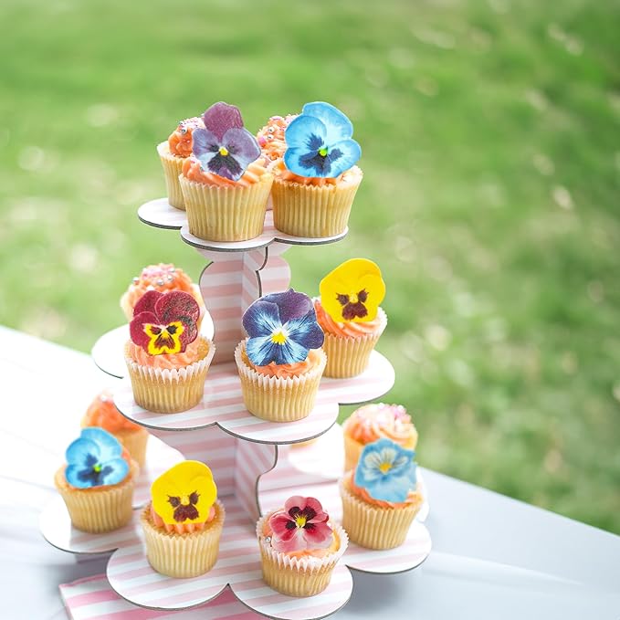 Ephlyn 60Pcs Wafer Paper Flower Cupcake Toppers Spring Bridal Engagement Baby Shower Birthday Party Cupcake Picks Anniversary Party Decorations Supplies