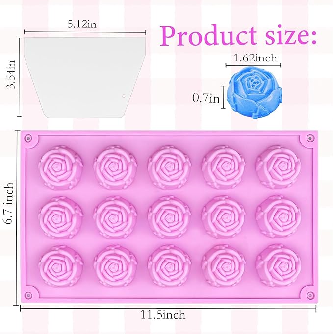 Rose Silicone Molds 45-Cavity Rose Fondant Mold Flower Cake Resin Mold Candy Chocolate Ice Cube Fondant Molds Kitchen Baking Tools for Sugarcraft Cake Decorating