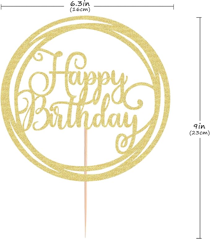 Happy Birthday Cake Topper - Golden Glitter Happy Birthday Cake Decoration Supplies for Children or Adults - Happy Birthday Cake Bunting Decor, Photo Booth Props