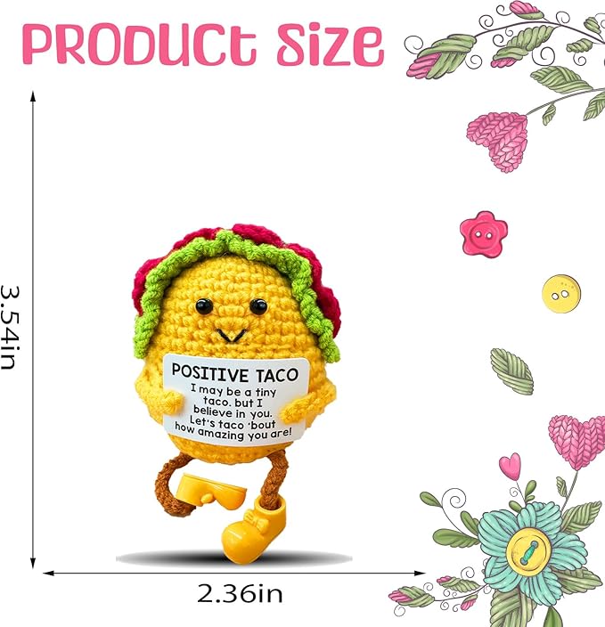 Crochet Emotional Support Taco-Handmade Mental Health Gifts for Friends,Family-Uplifting Gifts for Grandpa,Grandma Mom,Dad,Teens