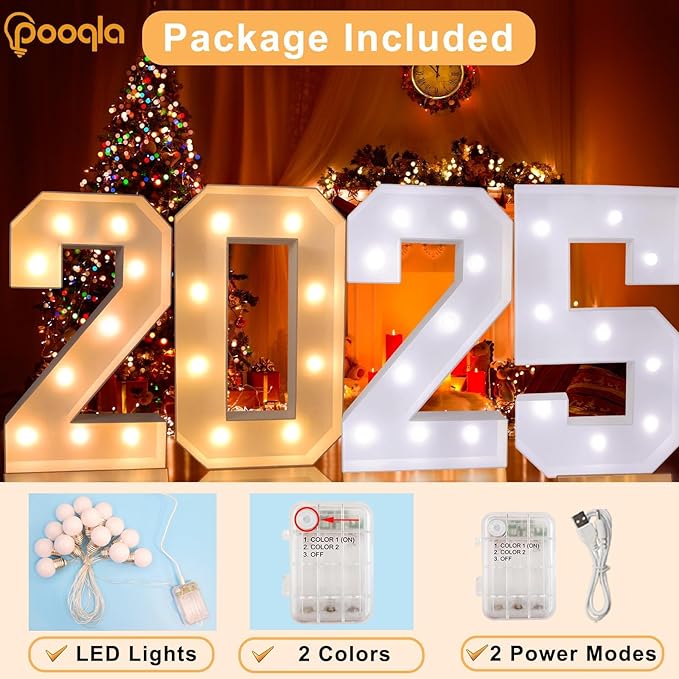 Pooqla 3FT Light Up Marquee Numbers, Cool White and Warm White LED Large Lighted Sign for Party Decoration, Giant Mosaic Numbers for 6th 16th 60th Birthday Decoration, Number 6