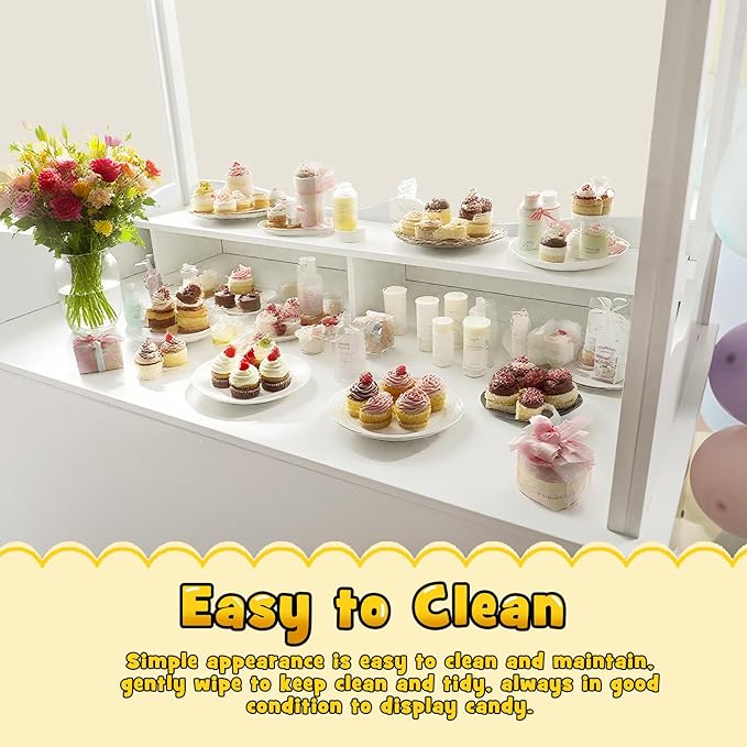 7FT Candy Cart Display Stand with Decorated Wheels, Dessert and Party Decoration Cart with 100 Ballons, Easy to Install Vintage for Parties, Birthdays, Weddings, (White)