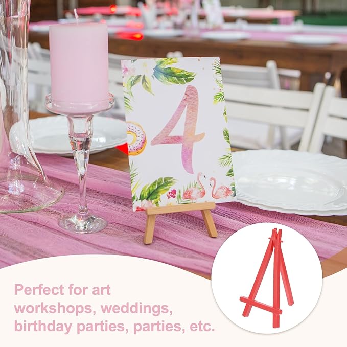 MECCANIXITY Mini Plastic Display Easels, 6.3"x3.4"A-Frame Plastic Painting Tabletop Easels Holder Stand for Photos Cards Artists Beginners Displaying Small Canvases Art(Pack of 12, Red)