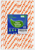 Orange Polka Dots Paper Drinking Straws 7.75 inch Disposable 100 Counts - for Drinks, Juice, Cocktail, Party, Bars, Restaurants