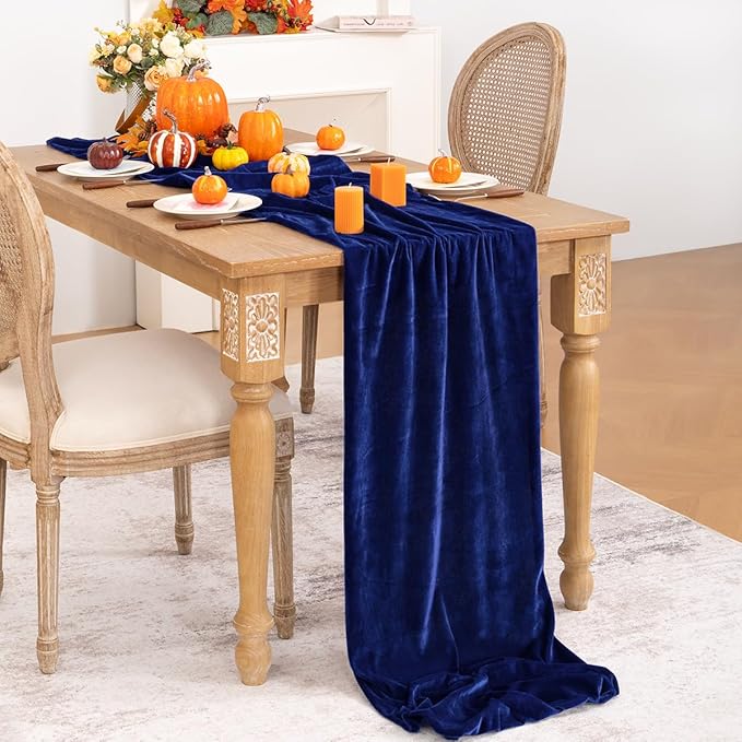 Royal Blue Velvet Table Runner Fall Thanksgiving Table Runner 20 x 120 Inch Luxurious Elegant Velvet Fabric Friendsgiving Table Decorations for Christmas Dinner Wedding Bridal Baby Shower