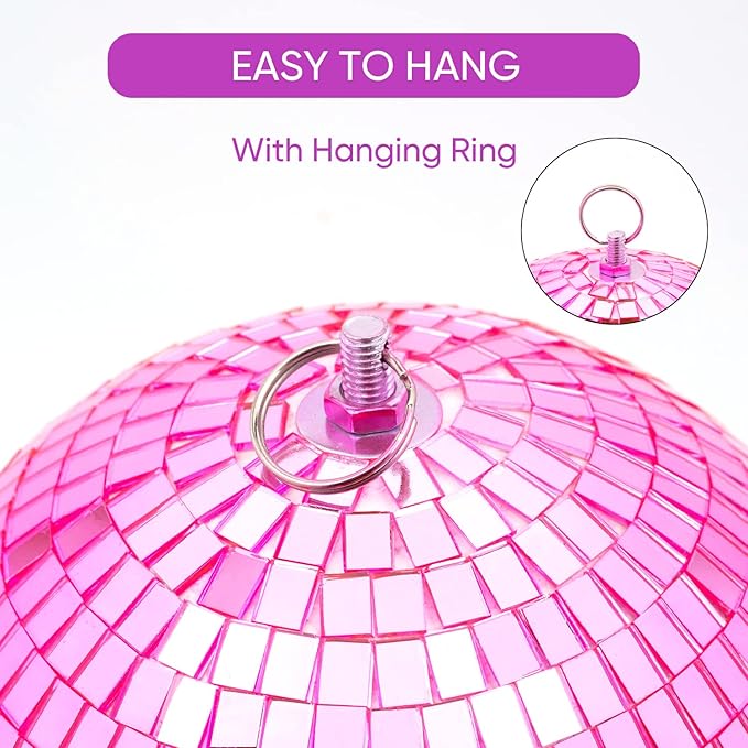 Mirror Disco Ball Decor with Hanging Ring 8" Large Pink Disco Ball Ornament for Disco Party Decorations,70s Theme Party, DJ, Wedding, Birthday,Christmas